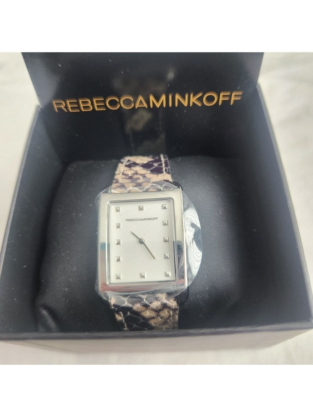 NWT Rebecca Minkoff Leather Snake Skin Print Tank Watch